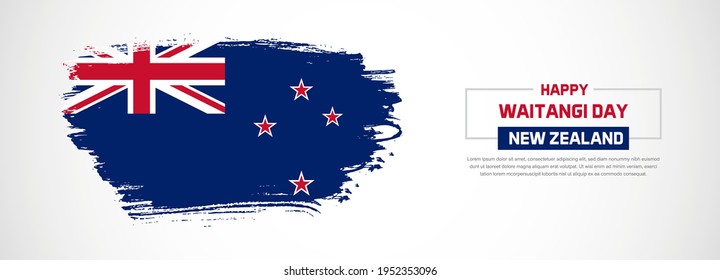 Abstract flag of New Zealand on hand drawn brush strokes. Happy waitangi Day with grunge style vector background