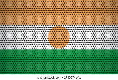 Abstract flag of Niger made of circles. Nigerien flag designed with colored dots giving it a modern and futuristic abstract look.