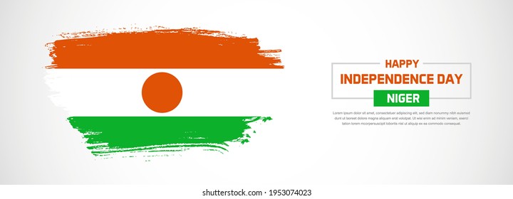 Abstract flag of Niger on hand drawn brush strokes. Happy Independence Day with grunge style vector background