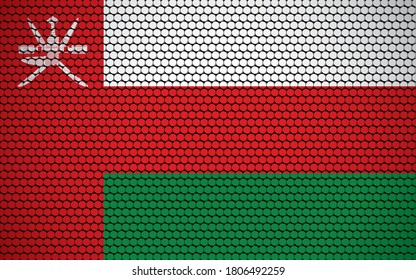 Abstract flag of Oman made of circles. Omani flag designed with colored dots giving it a modern and futuristic abstract look.