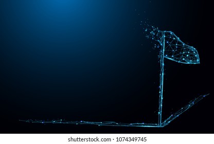 Abstract flag on the conner soccer field form lines and triangles, point connecting network on blue background. Illustration vector