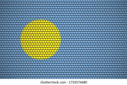 Abstract flag of Palau made of circles. Palauan flag designed with colored dots giving it a modern and futuristic abstract look.