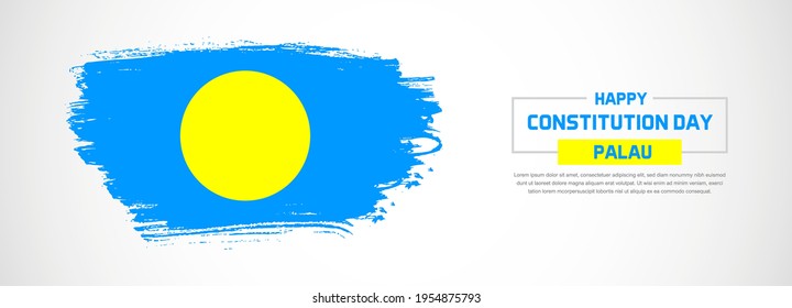 Abstract flag of Palau on hand drawn brush strokes. Happy Constitution Day with grunge style vector background