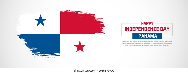 Abstract flag of Panama on hand drawn brush strokes. Happy Independence Day with grunge style vector background