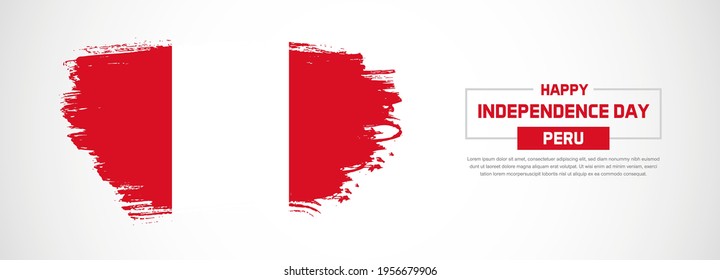 Abstract flag of Peru on hand drawn brush strokes. Happy Independence Day with grunge style vector background