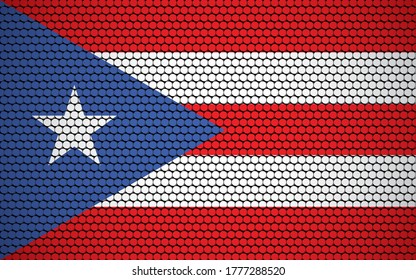 Abstract flag of Puerto Rico made of circles. Puerto Rican flag designed with colored dots giving it a modern and futuristic abstract look.