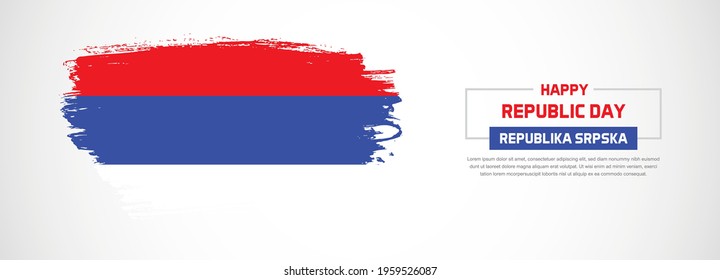 Abstract flag of Republika Srpska on hand drawn brush strokes. Happy Republic Day with grunge style vector background