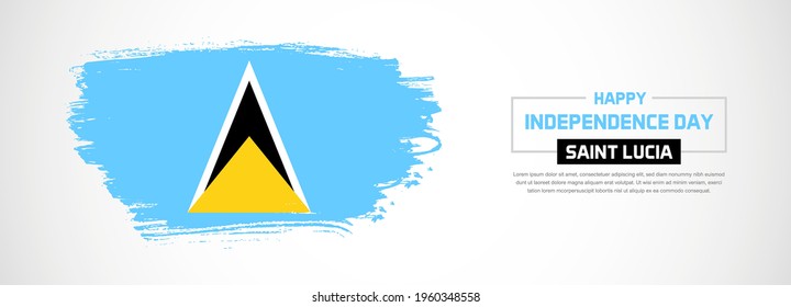 Abstrakte Fahne von Saint Lucia auf handgezeichnet Pinselstriche. Fröhlicher Unabhängigkeitstag mit grauem Hintergrund
