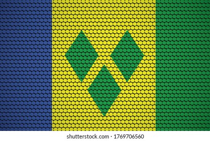 Abstract flag of Saint Vincent and the Grenadines made of circles. Vincentian flag designed with colored dots giving it a modern and futuristic abstract look.