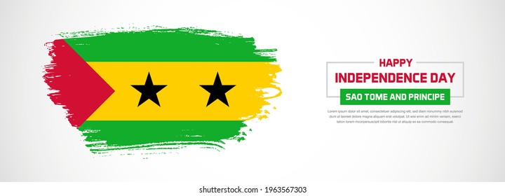 Abstract flag of Sao Tome and Principe on hand drawn brush strokes. Happy Independence Day with grunge style vector background