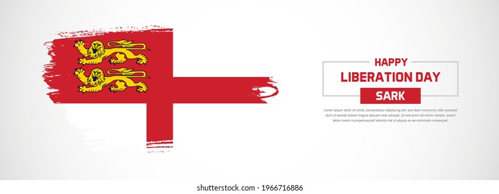 Abstract flag of Sark on hand drawn brush strokes. Happy liberation Day with grunge style vector background