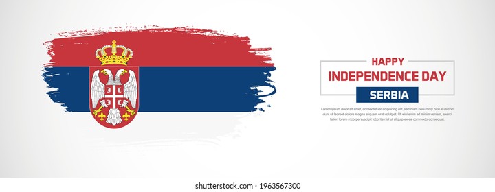 Abstract flag of Serbia on hand drawn brush strokes. Happy Independence Day with grunge style vector background