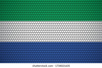 Abstract flag of Sierra Leone made of circles. Sierra Leonean flag designed with colored dots giving it a modern and futuristic abstract look.