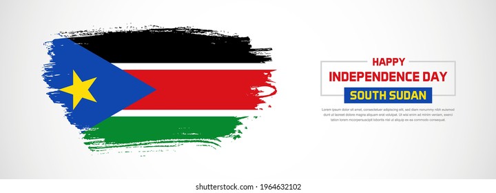 Abstract flag of South Sudan on hand drawn brush strokes. Happy Independence Day with grunge style vector background