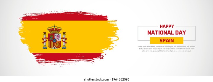 Abstract flag of Spain on hand drawn brush strokes. Happy national Day with grunge style vector background