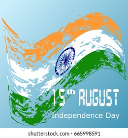 Abstract flag with superimposed texture and inscription The fifteenth of August - Independence Day of India in the form of white digital crystals