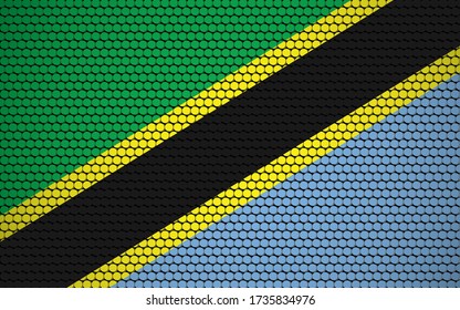 Bandera abstracta de Tanzania hecha de círculos. Bandera tanzana diseñada con puntos de color que le dan un aspecto abstracto moderno y futurista.