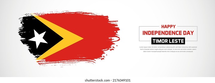 Abstract flag of Timor Leste on hand drawn brush strokes. Happy Independence Day with grunge style vector background