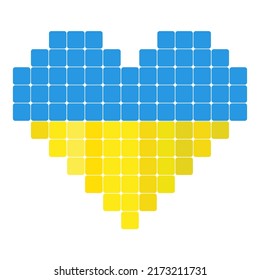 Abstrakte Flagge der Ukraine in Form eines Herzens.   Einzeln auf weißem Hintergrund. Vektorpixelherz.