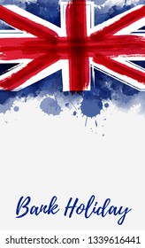 Abstract flag of the United Kingdom. Background with Union Jack grunge painted flag with watercolor splashed and brushed lines. Template for your designs.