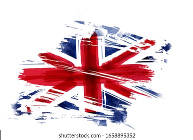 Abstract flag of the United Kingdom. Grunge painted flag with watercolor splashed and brushed lines. Template for your designs.