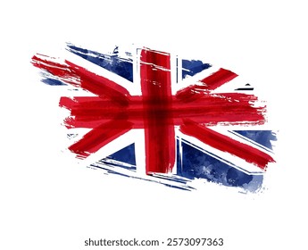 Abstract flag of the United Kingdom. Grunge painted flag with watercolor splashed and brushed lines. Template for your designs.