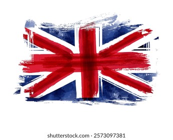 Abstract flag of the United Kingdom. Grunge painted flag with watercolor splashed and brushed lines. Template for your designs.