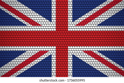 Abstract Flag Of United Kingdom Made Of Circles. British Flag Designed With Colored Dots Giving It A Modern And Futuristic Abstract Look.