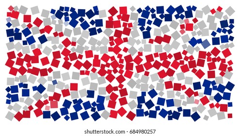 Abstract flag of the united kingdom made of small rotated red, white, blue squares