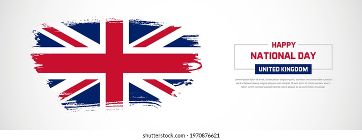 Abstract flag of United Kingdom on hand drawn brush strokes. Happy national Day with grunge style vector background