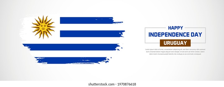 Abstract flag of Uruguay on hand drawn brush strokes. Happy Independence Day with grunge style vector background