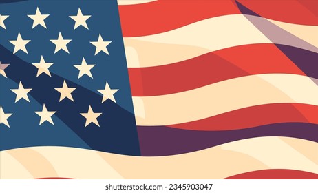 Abstract Flag Vector Background with elements of the american flag Star in red and blue colors Retro Color style