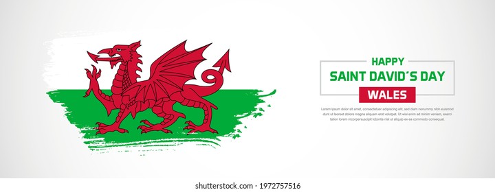Abstract flag of Wales. on hand drawn brush strokes. Happy saint davids Day with grunge style vector background