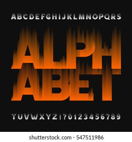 Abstract flame alphabet font. Type letters and numbers on a dark background. Vector typeface for your design.