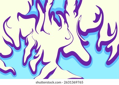 Ilustración Abstractas del fondo de la llama, fuego púrpura y azul, fondo abstracto vibrante de la llama, un fondo abstracto audaz y artístico de la llama 