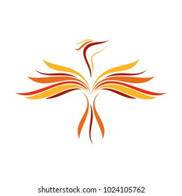 Abstract Flame Flying Phoenix Line Art Vector Symbol Design