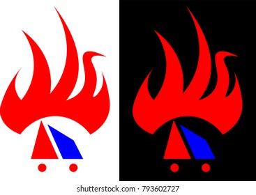 abstract flame, isolated and against a dark background design logo