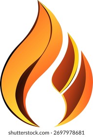 Abstract flame logo with orange and yellow gradient tones on a white background. Sleek and modern design symbolizing energy, warmth, and creativity, perfect for branding or digital projects