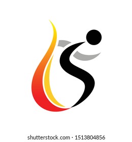 Abstract Flame Swoosh Runner Figure Symbol Graphic