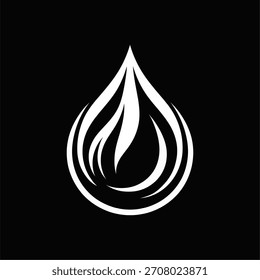 Abstraktes Flammen- und Wassertropfen-Symbol in Schwarz und Weiß. Minimalistische Schwarz-Weiß-Illustration eines Tröpfchens kombiniert mit Flammendesign. 