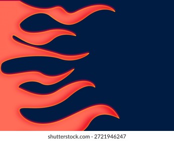 Abstract flame wave shapes in vibrant red tones flowing across a dark blue background. Modern minimalist composition inspired by fire, heat, energy, and motion with smooth curves and soft shadows. This abstract background represents power, intensity, creativity, and dynamic movement. Ideal for branding, advertising, posters, banners, social media content, websites, presentations, and digital marketing materials. Strong color contrast between red and dark blue creates a bold and dramatic visual impact. Clean design without text, logos, or brands, making it suitable for commercial use, creative projects, wallpapers, templates, and contemporary visual layouts.