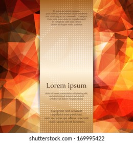 Abstract flaming red card or invitation template with triangle pattern background and place for text in the center.