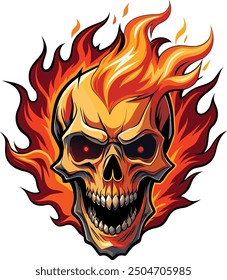 Abstract Flaming Skull T-Shirt - Intense and Contrasting Art.