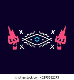 Abstract flaming skulls cartoon, illustration for t-shirt, sticker, or apparel merchandise. With modern pop and retro style.