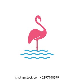 abstract flamingo with lake logo design