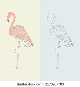 Abstract Flamingo Line Drawing Vector Illustration 