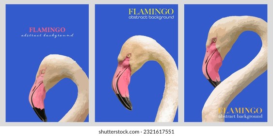 Abstrakte flamingo Vorlage mit blauem Hintergrund Kopienraum für Text, Vektorgrafik. Moderne Design-Vorlagen für den Verkauf, Plakate, Cover, Karten, soziale Medien