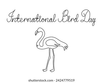 Abstract flamingo,continuous single line art hand drawing sketch, black and white logo of the International Bird Day.