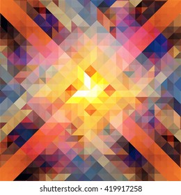 Abstract flash illustration, low poly background, abstract centered composition, abstract sunset colorful tile of geometric pattern, triangle pattern, orange and blue, background vector illustration 