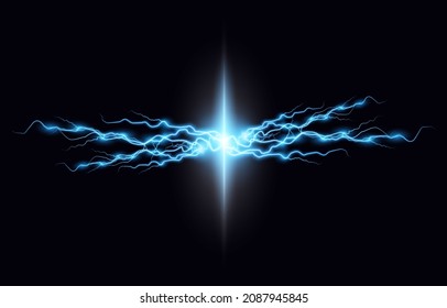 Abstract flash of light with elements of electric discharge, lightning. High current, power. Vector illustration of an overlay on an isolated Background.